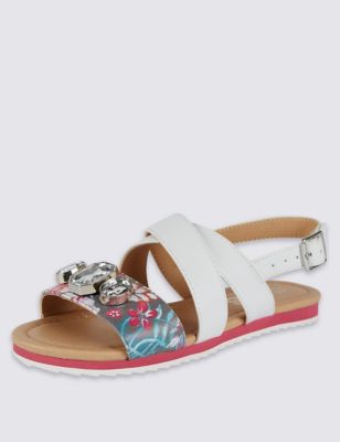 Kids&#39; Jewel Embellished Crossover Strap Sandals